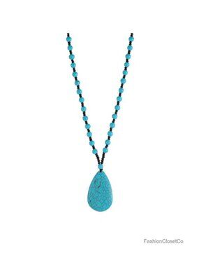 Turquoise Pendant Necklace Beaded Western Vintage Statement Charm